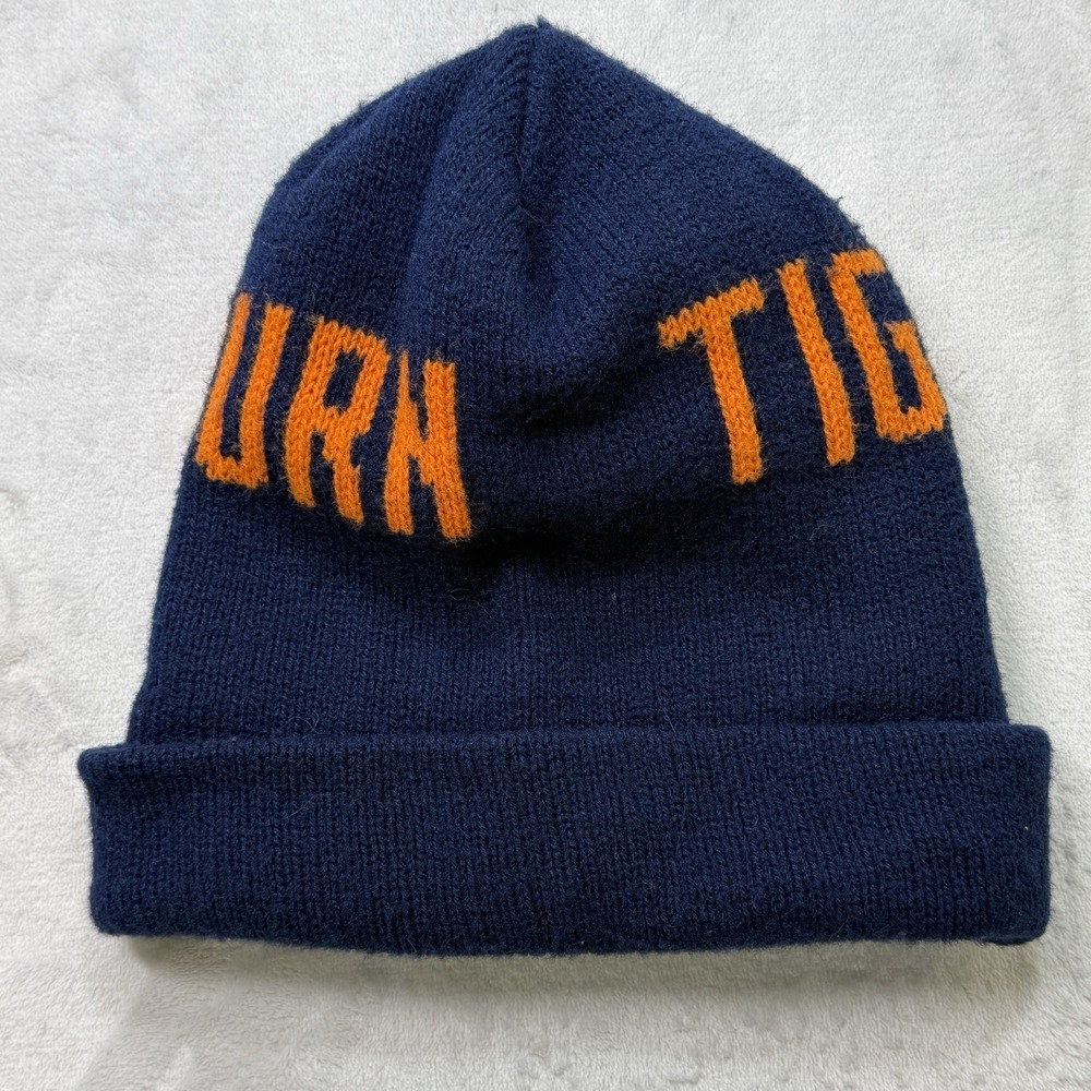 Vintage 80s Auburn Tigers Reversible Knit Beanie Hat Blue Orange College - Picture 4 of 6